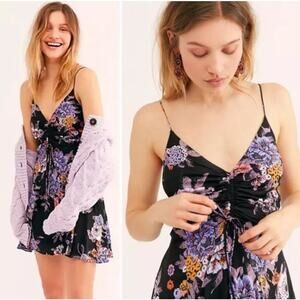 Free People Happy Heart Mini Dress Floral Babydoll Y2K | Black Purple | SZ S